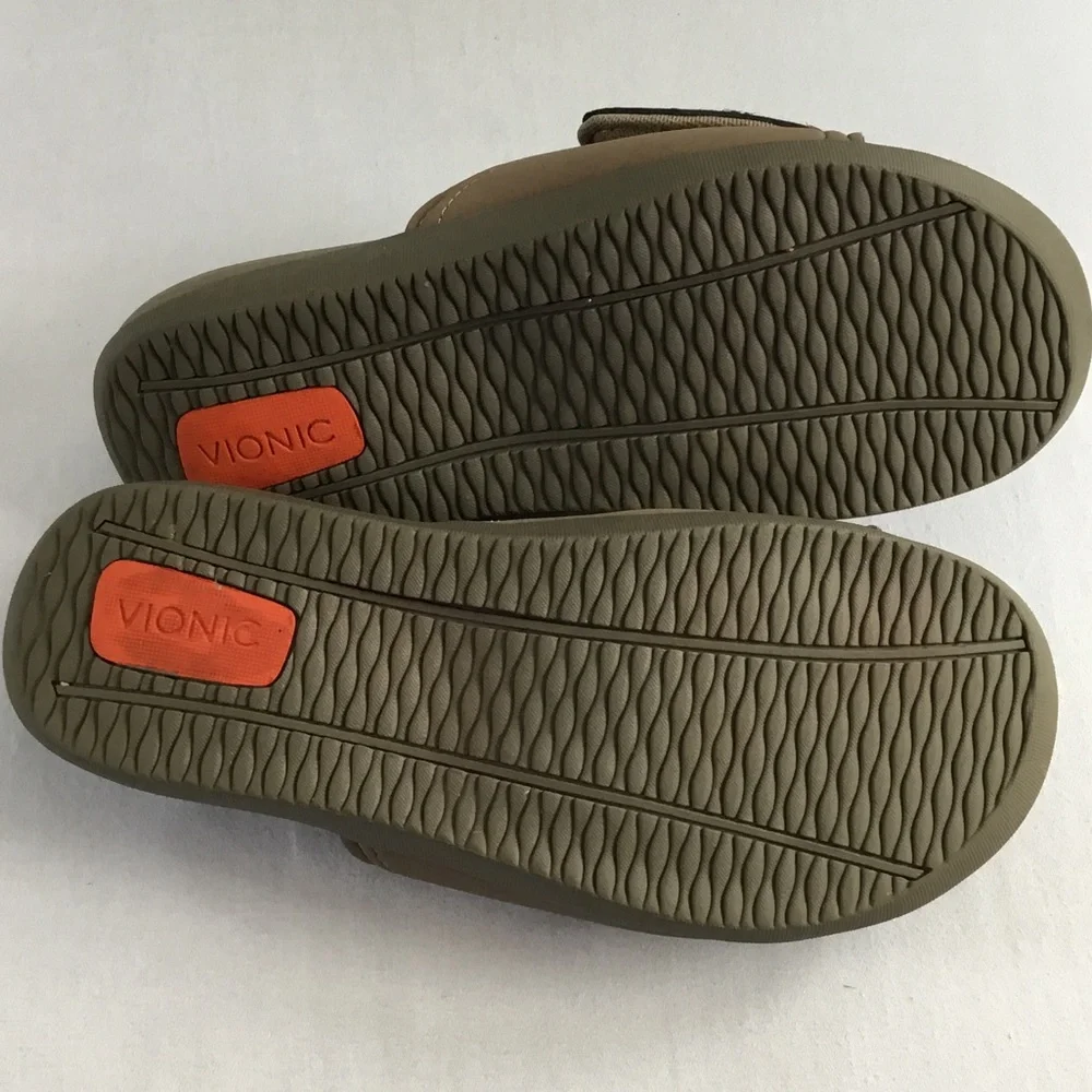 Vionic Kiwi Taupe Slide Comfort Sandals Unisex Adjustable Men 8 Women 9-9 1/2